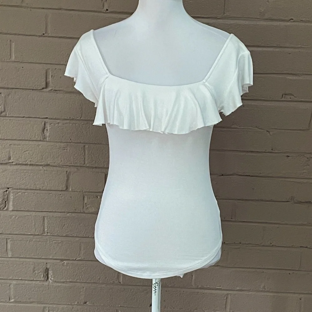 Free People white ruffle front top S